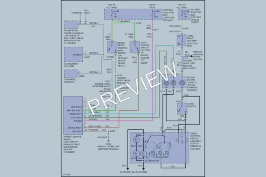 2001 Ford E350 Super Duty Cruise Control wiring diagram preview with protected circuit layout