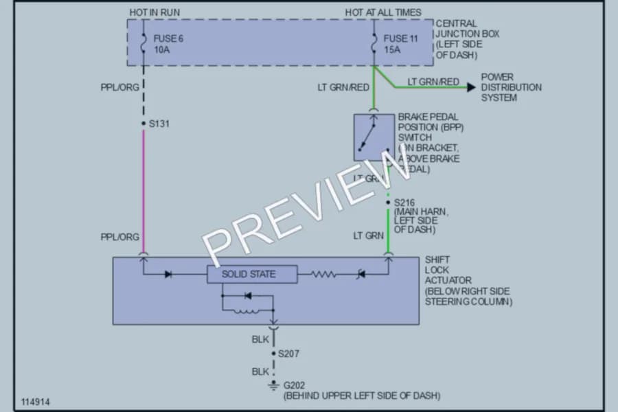 2001 Ford E350 Super Duty Shift Interlock wiring diagram preview with protected circuit layout