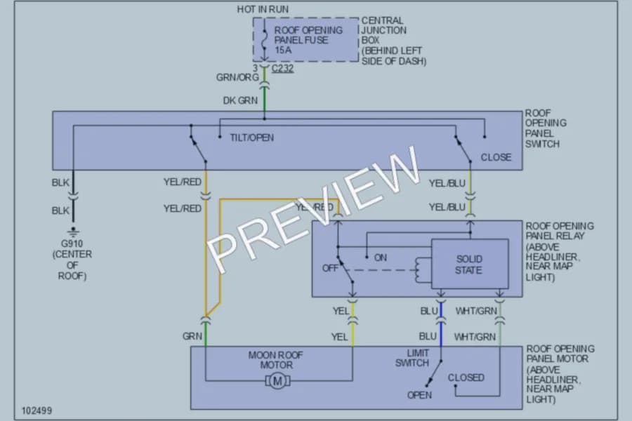2001 Ford EscortZX2 Power Top Sunroof wiring diagram preview