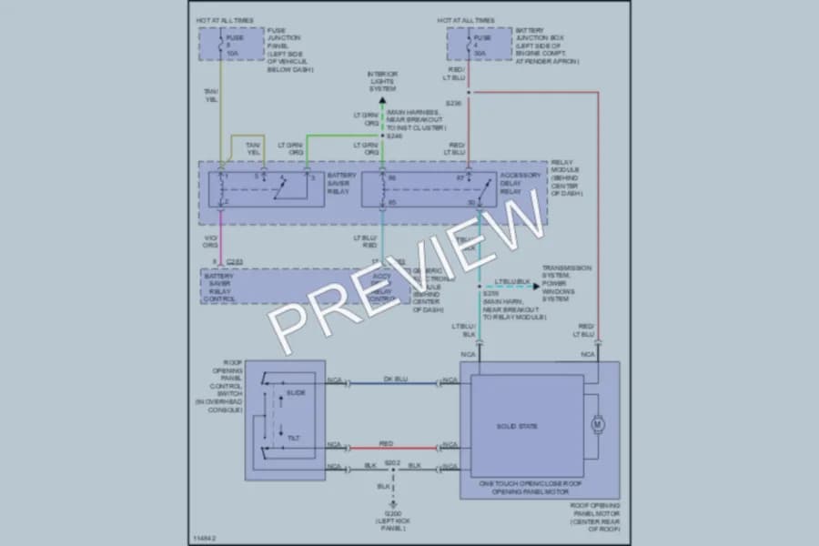 2001 Ford Explorer Power Top Sunroof wiring diagram preview