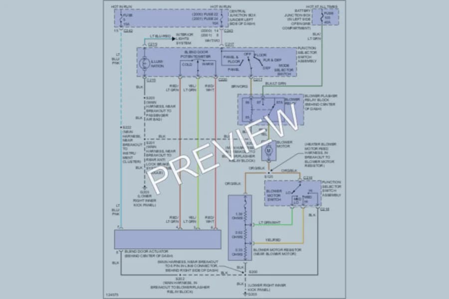 2001 Ford F150 Air Conditioning wiring diagram preview with protected circuit layout