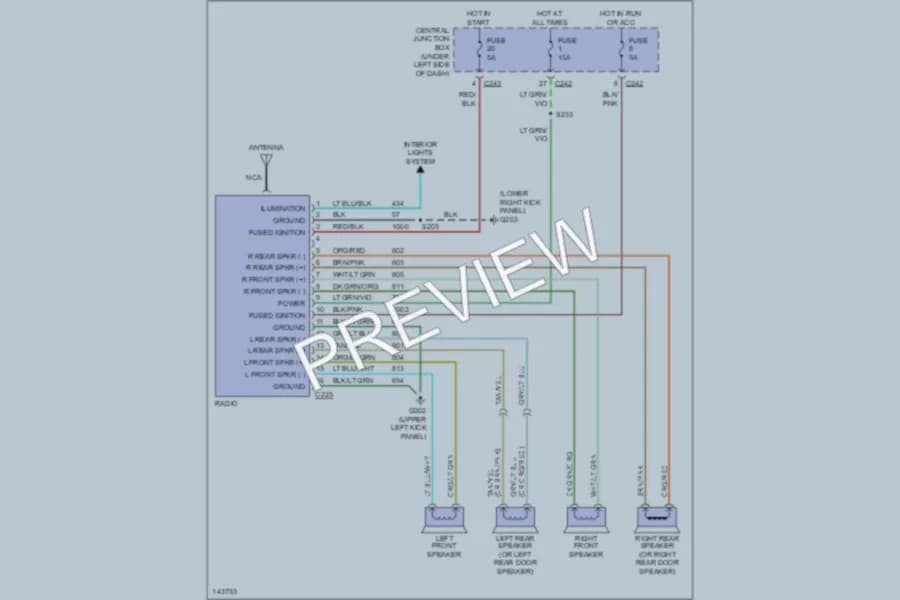 2001 Ford F150 Radio wiring diagram preview with protected circuit layout