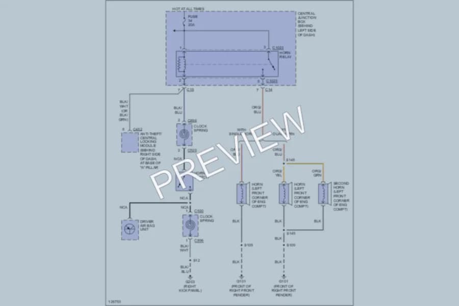 2001 Ford Focus Horn wiring diagram preview