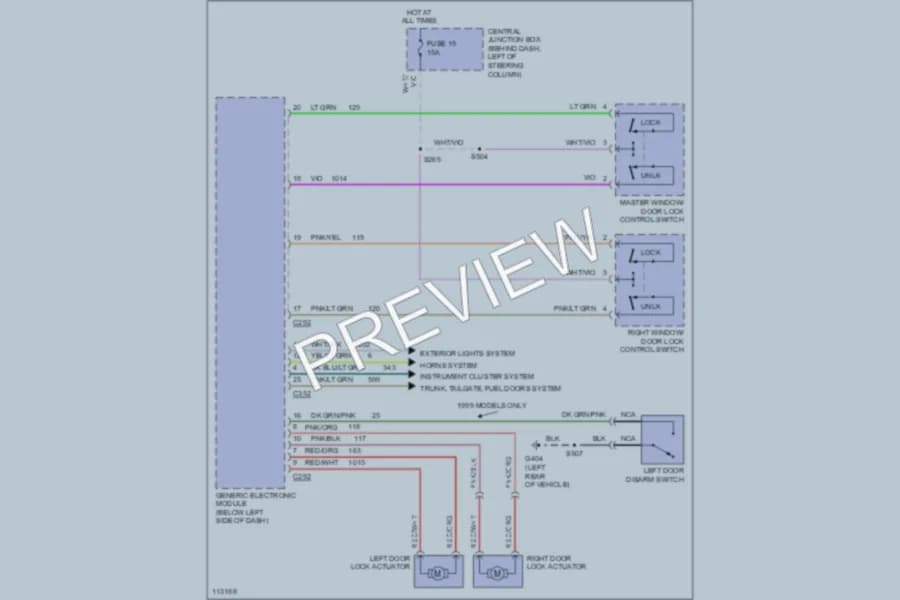 2001 Ford Mustang Power Door Locks wiring diagram preview