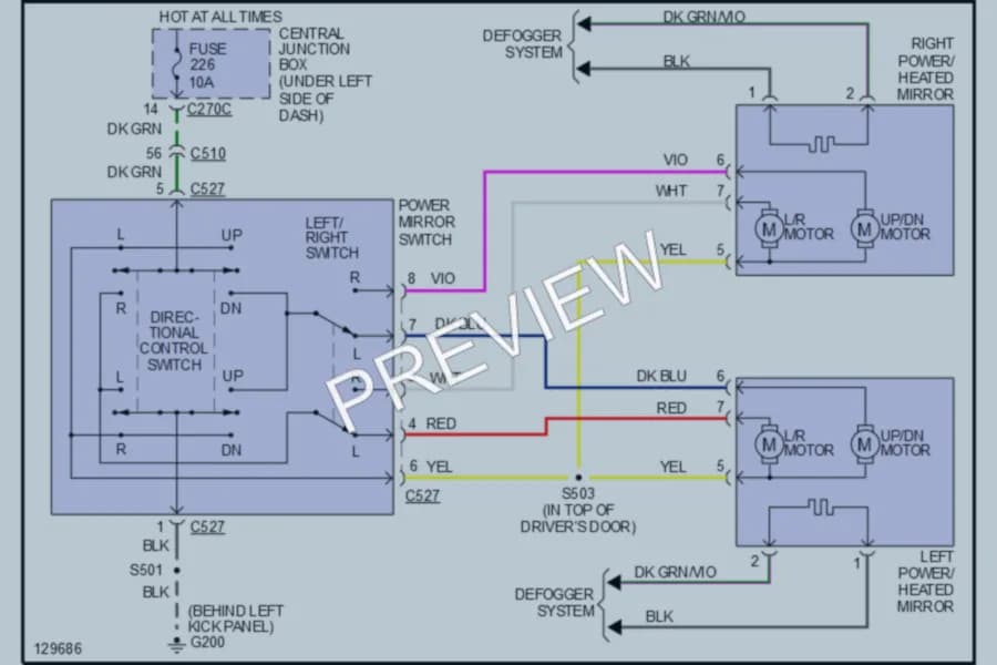 2001 Ford Taurus Power Mirrors wiring diagram preview