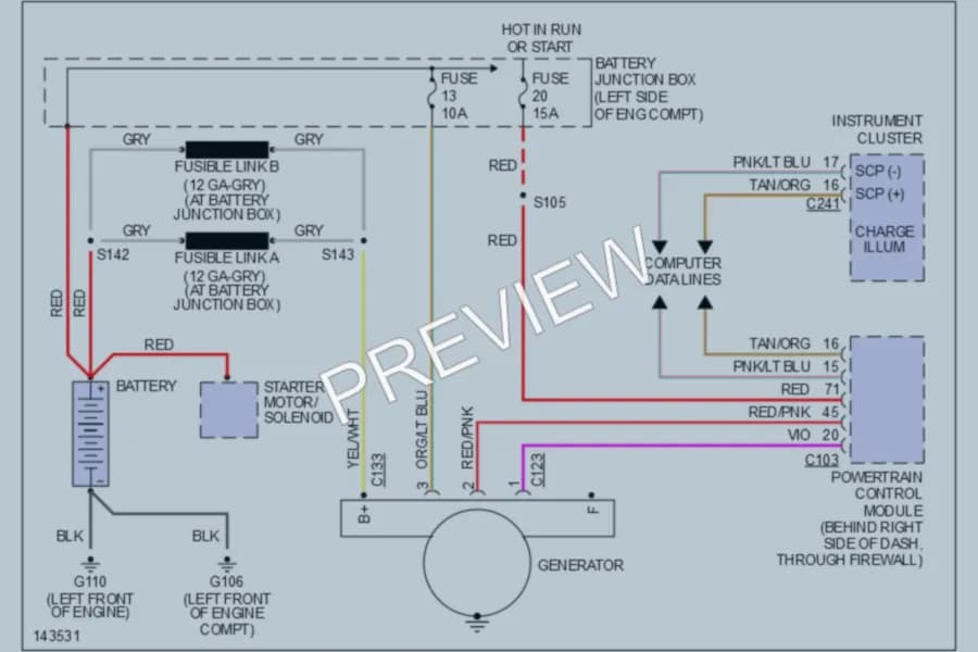 2001 Ford Windstar Starting Charging wiring diagram preview