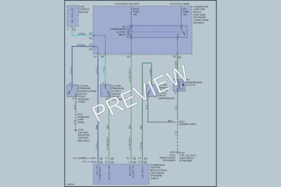 2001 GMC 1500 Air Conditioning wiring diagram preview with protected circuit layout