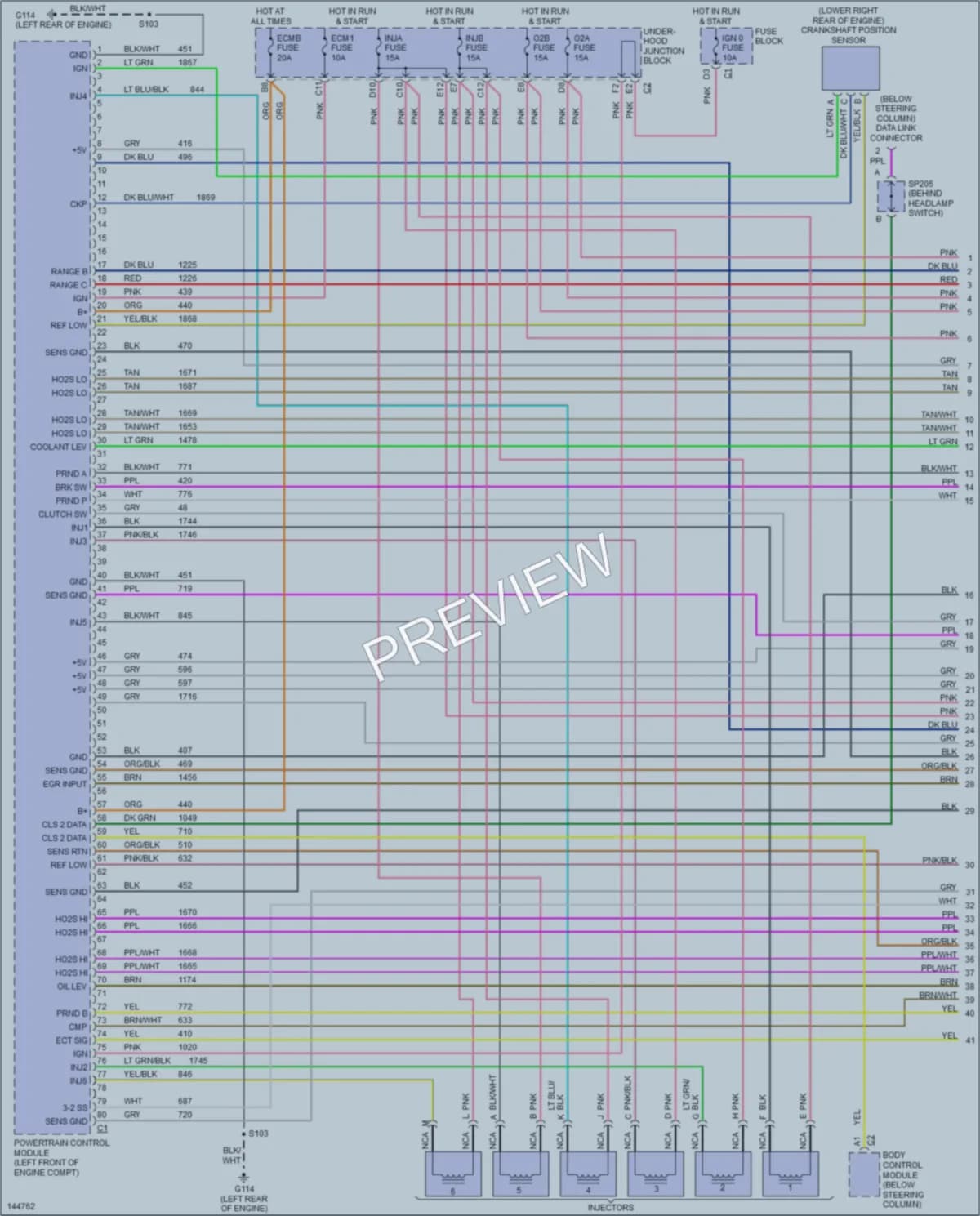 2001 GMC 1500 Engine Performance wiring diagram preview with protected circuit layout