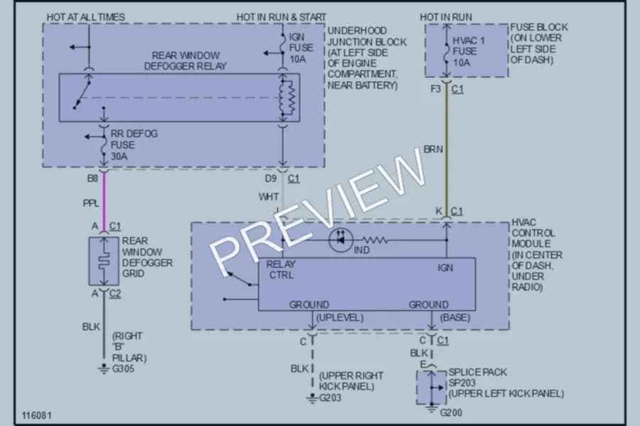 2001 GMC 1500 Hd Defoggers wiring diagram preview with protected circuit layout