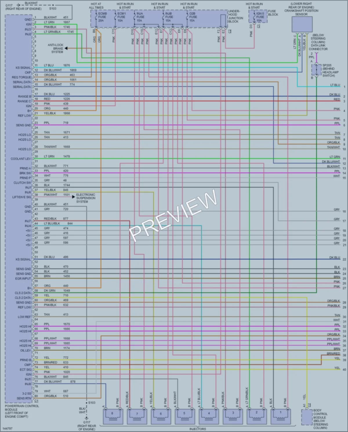 2001 GMC 2500 Engine Performance wiring diagram preview with protected circuit layout
