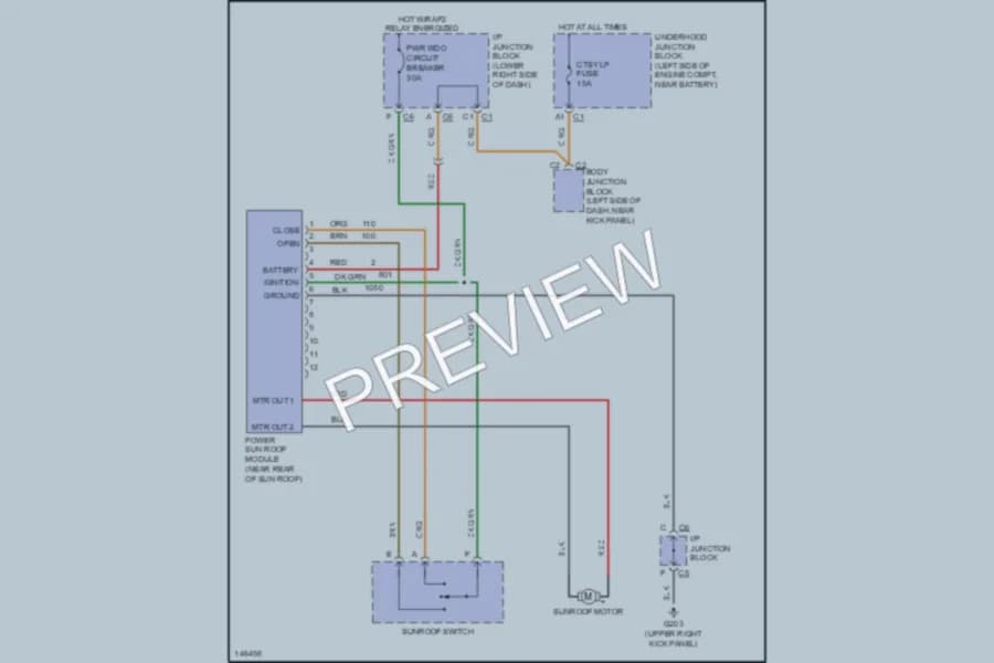 2001 GMC K1500 Power Top Sunroof wiring diagram preview with protected circuit layout