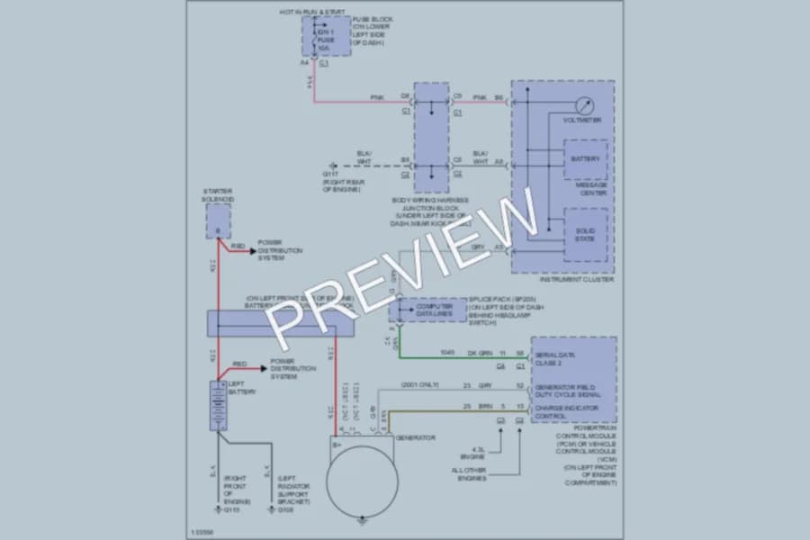 2001 GMC K1500 Starting Charging wiring diagram preview with protected circuit layout