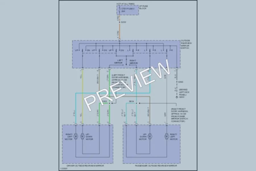 2001 GMC G1500 Power Mirrors wiring diagram preview with protected circuit layout