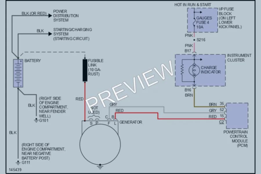2001 GMC G3500 Starting Charging wiring diagram preview with protected circuit layout