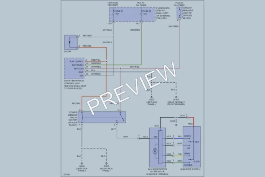 2001 Infiniti QX4 Power Top Sunroof wiring diagram preview