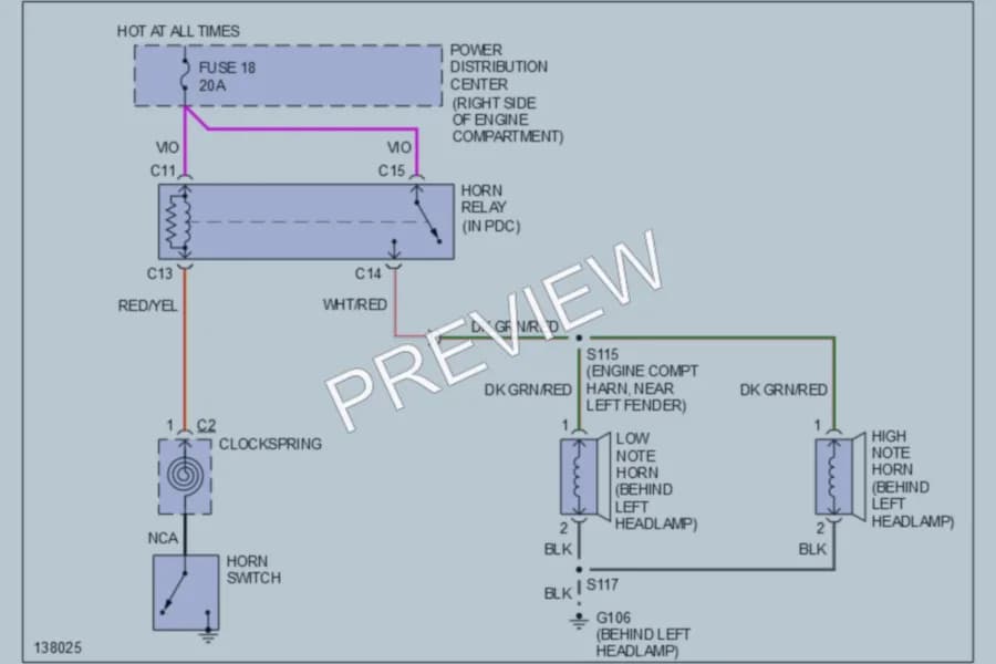 2001 Jeep Wrangler Horn wiring diagram preview
