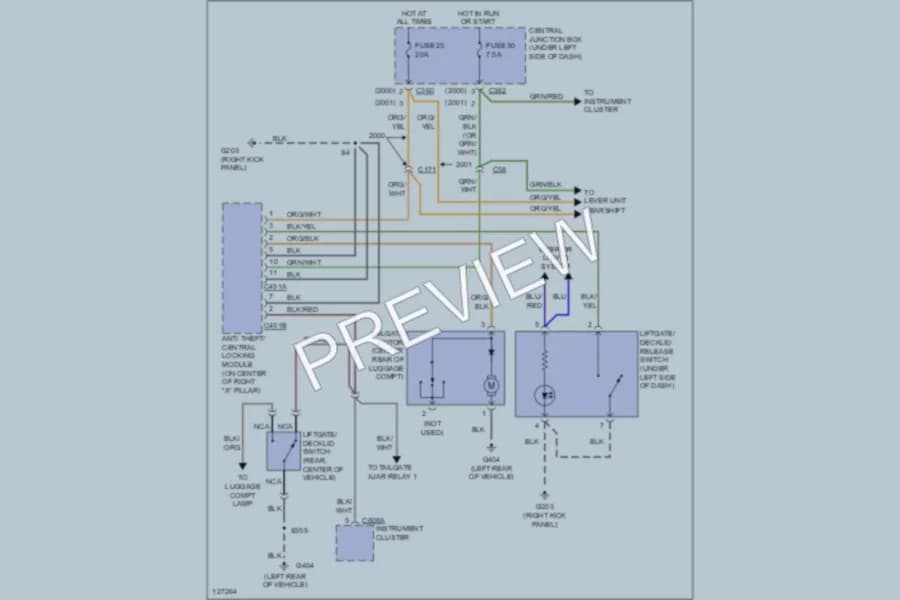 2001 Mercury Cougar Trunk Tailgate Fuel Door wiring diagram preview