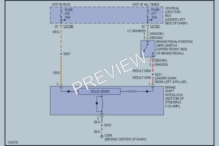 2001 Mercury Sable Shift Interlocks wiring diagram preview