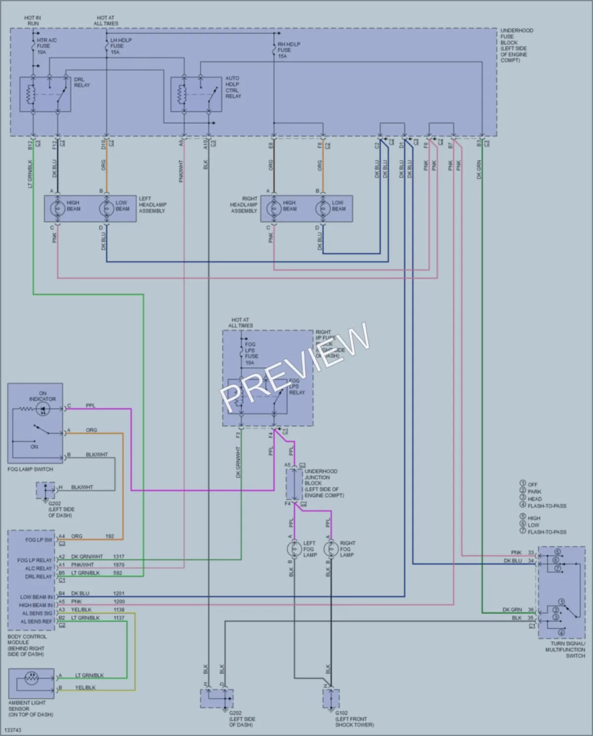2001 Oldsmobile Alero Headlights wiring diagram preview