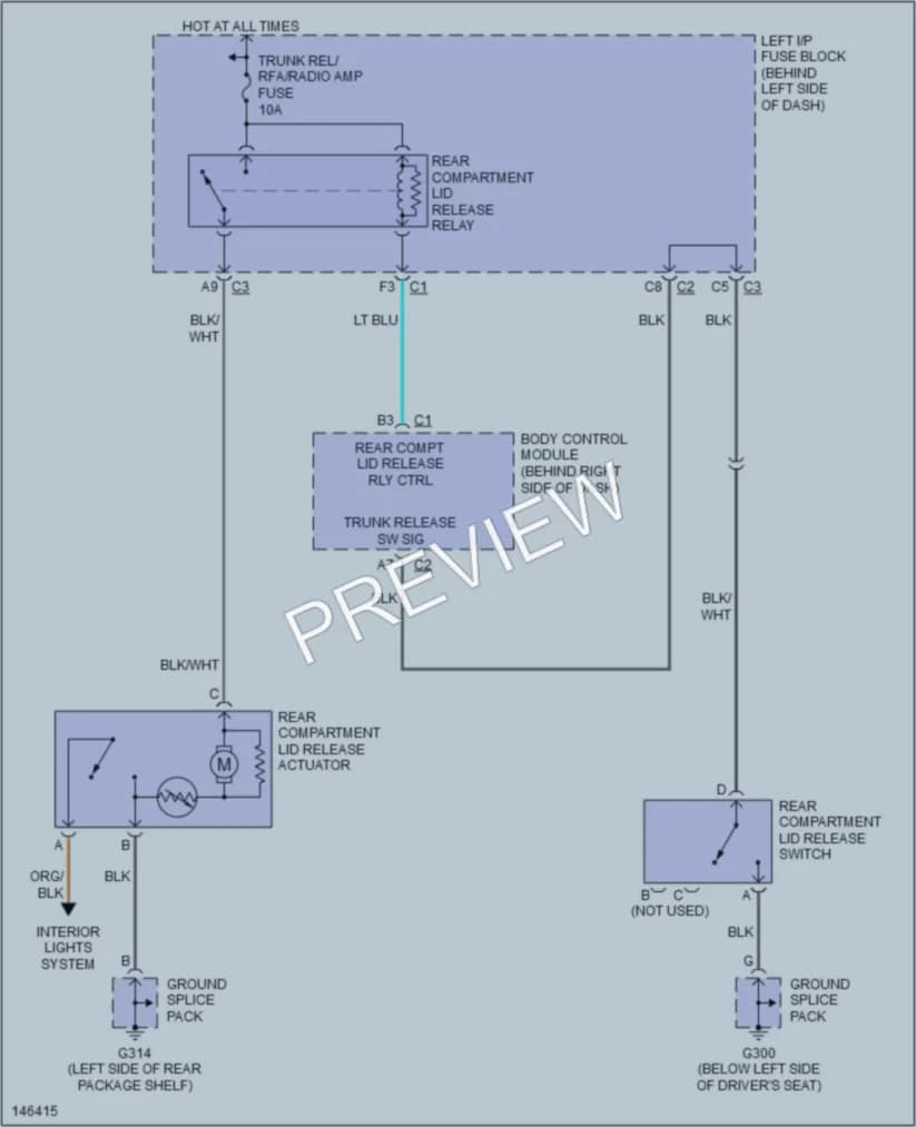 2001 Oldsmobile Alero Trunk Tailgate Fuel Door wiring diagram preview