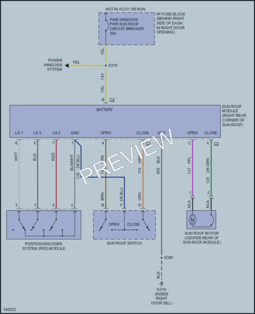 2001 Oldsmobile Intrigue Power Top Sunroof wiring diagram preview