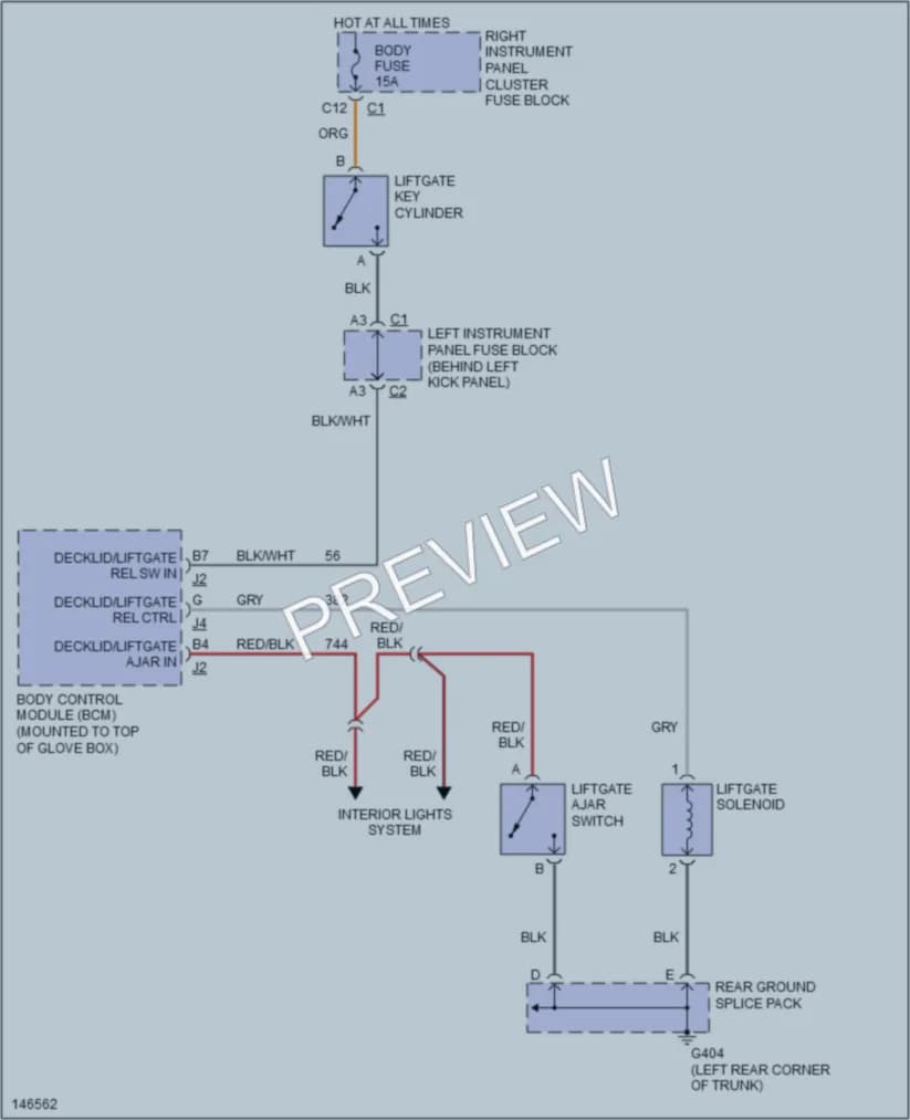 2001 Saturn LW300 Trunk Tailgate Fuel Door wiring diagram preview