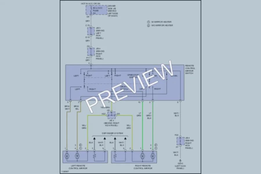 2001 Toyota Avalon Power Mirrors wiring diagram preview