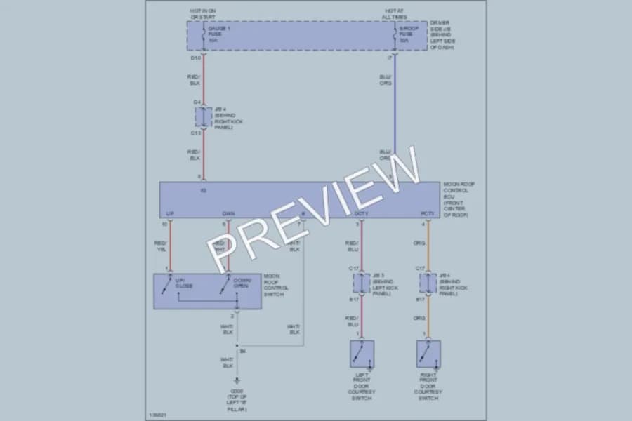 2001 Toyota Avalon Power Top Sunroof wiring diagram preview