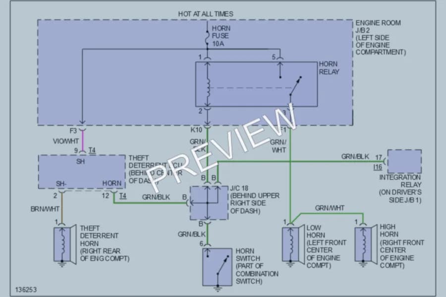 2001 Toyota Sienna Horn wiring diagram preview