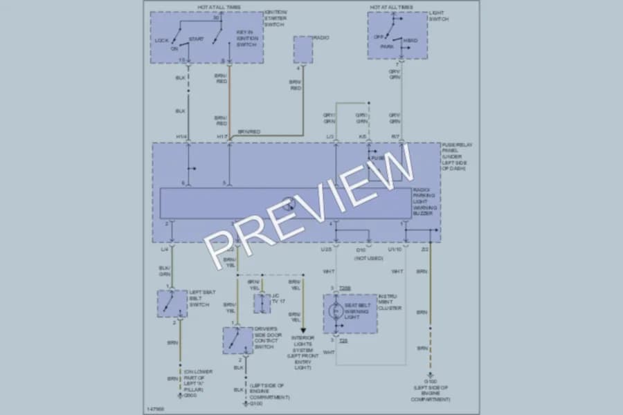 2001 Volkswagen Cabrio Warning Systems wiring diagram preview