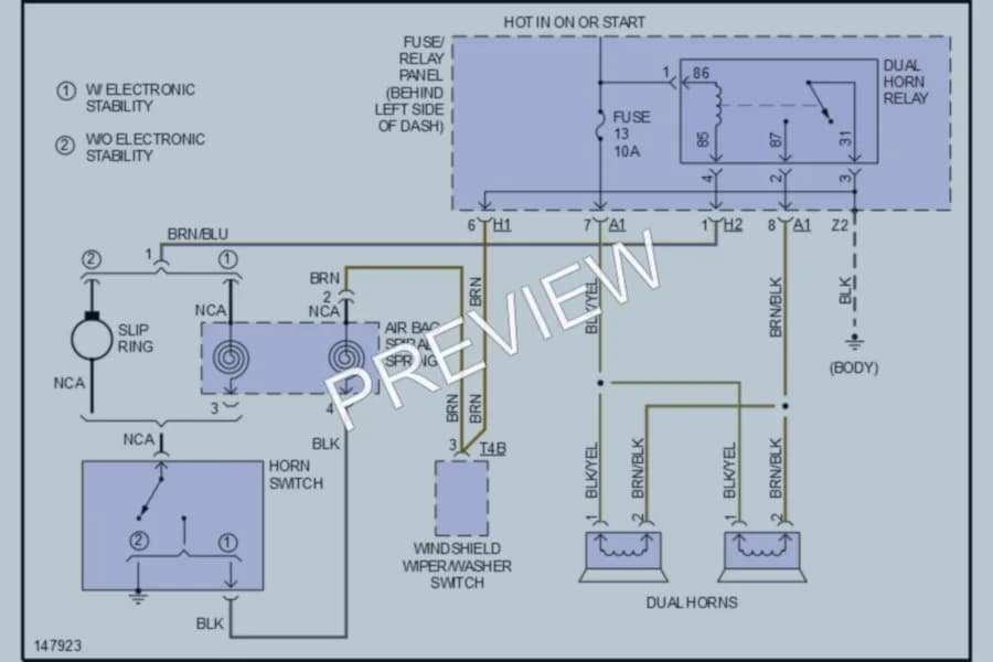 2001 Volkswagen EuroVan Horn wiring diagram preview