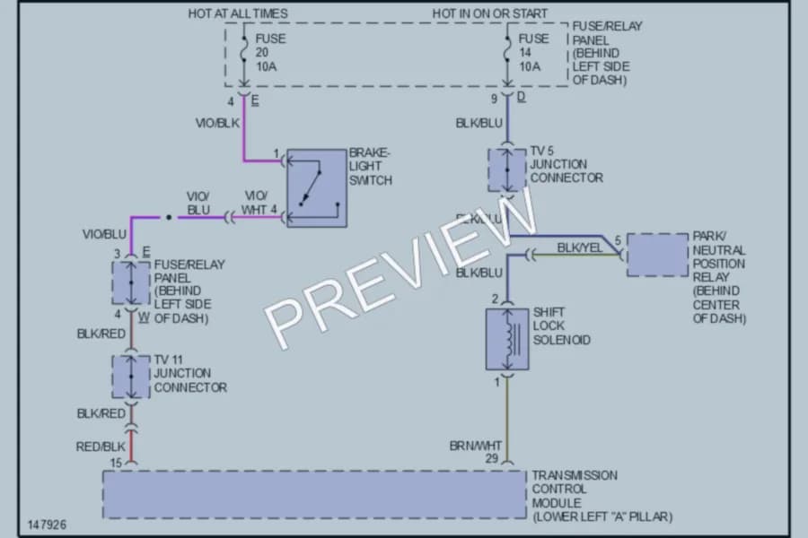 2001 Volkswagen EuroVan Shift Interlocks wiring diagram preview