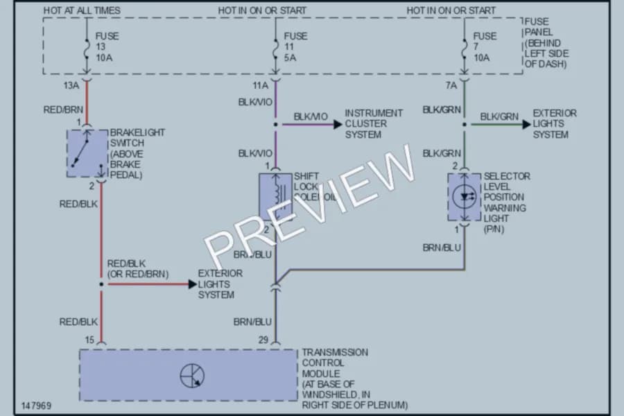 2001 Volkswagen Jetta Shift Interlocks wiring diagram preview