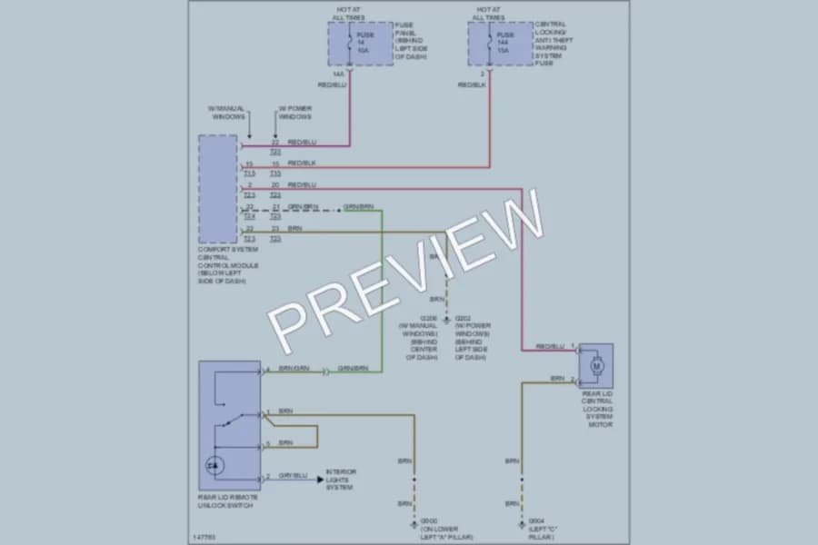 2001 Volkswagen NewBeetle Trunk Tailgate Fuel Door wiring diagram preview
