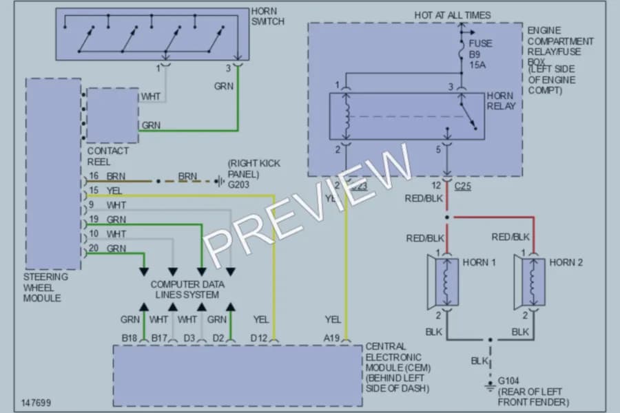 2001 Volvo V70 Horn wiring diagram preview