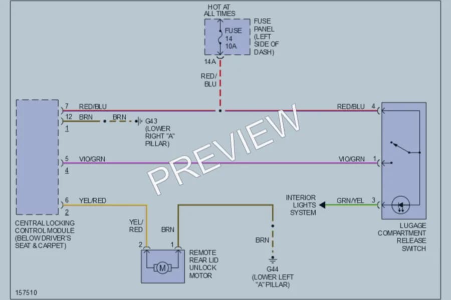 2002 Audi S6 Trunk Tailgate Fuel Door wiring diagram preview