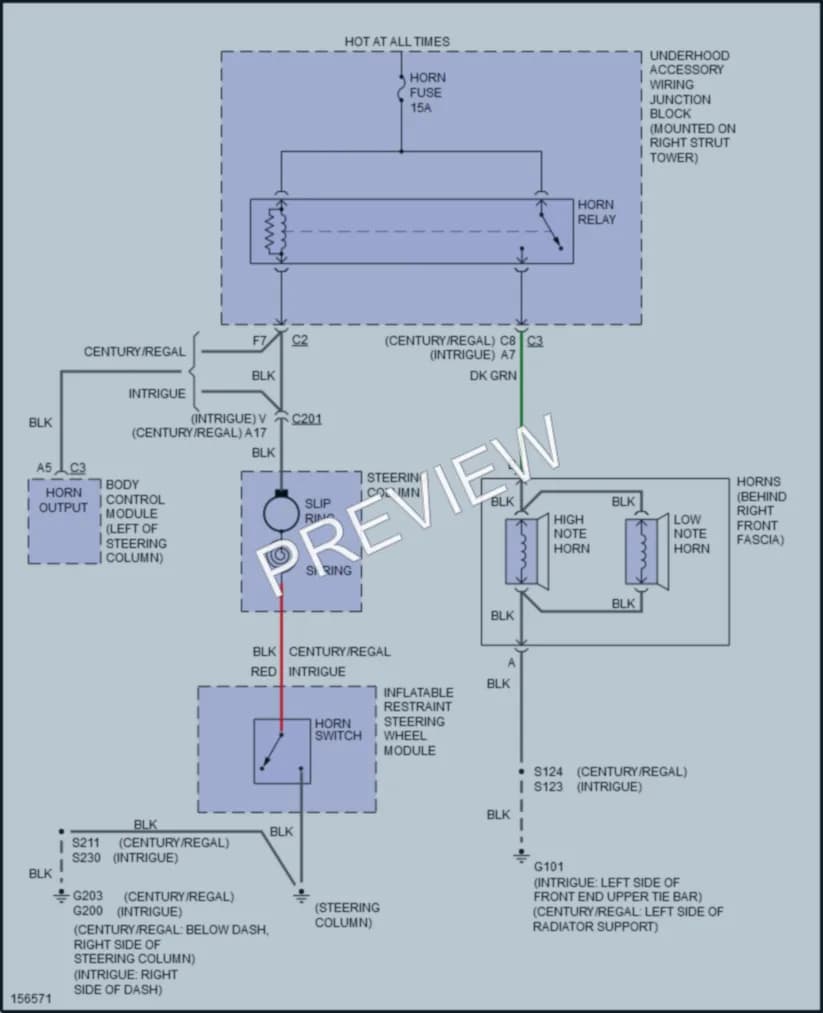 2002 Buick Century Horn wiring diagram preview