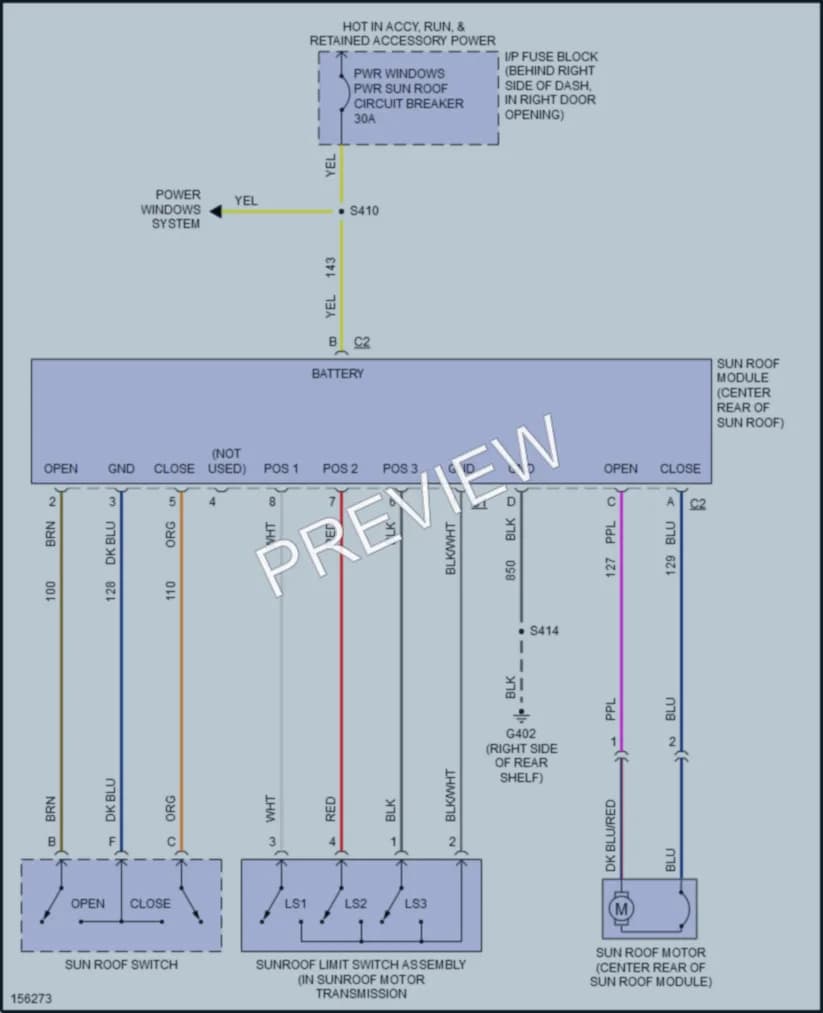2002 Buick Regal Power Top Sunroof wiring diagram preview