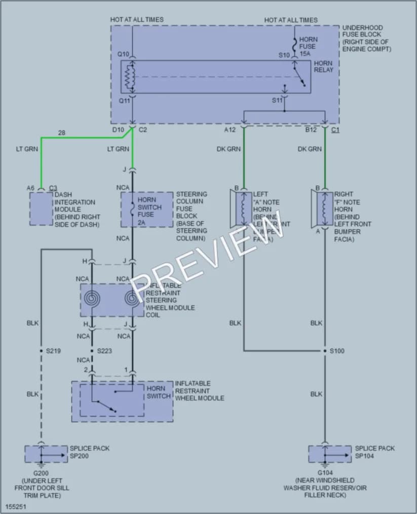 2002 Cadillac DeVille Horn wiring diagram preview