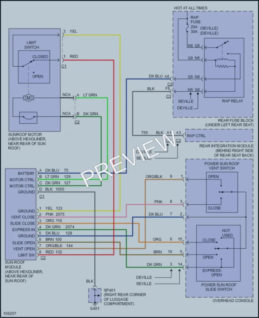 2002 Cadillac Seville Power Top Sunroof wiring diagram preview