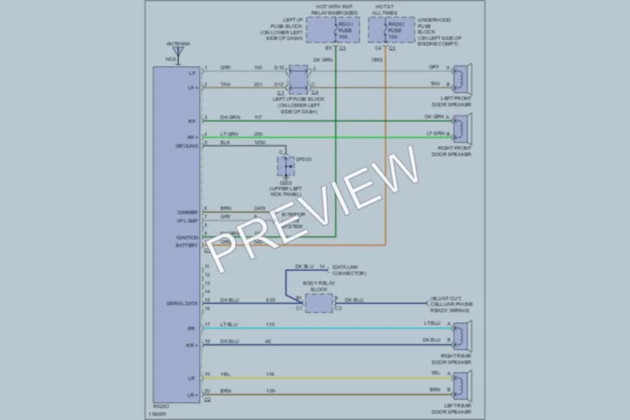 2002 Chevrolet 1500 Hd Radio wiring diagram preview with protected circuit layout