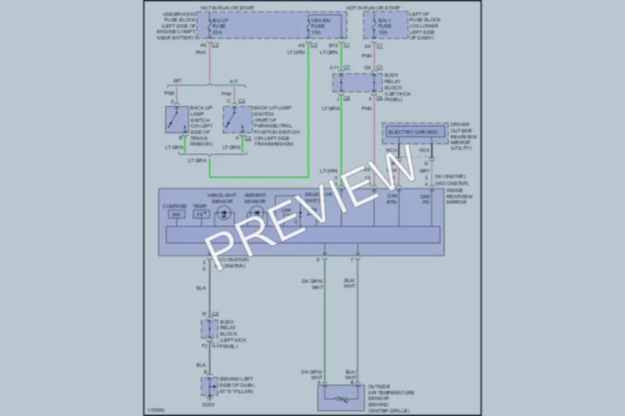 2002 Chevrolet 3500 Power Mirrors wiring diagram preview with protected circuit layout