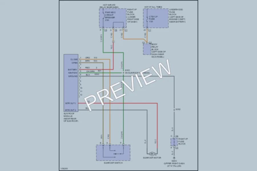 2002 Chevrolet C2500Avalanche Power Top Sunroof wiring diagram preview