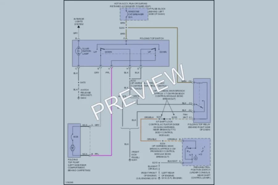2002 Chevrolet Camaro Power Top Sunroof wiring diagram preview