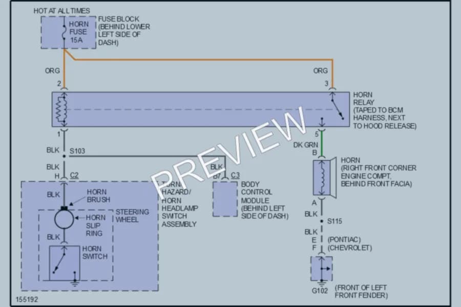 2002 Chevrolet Cavalier Horn wiring diagram preview