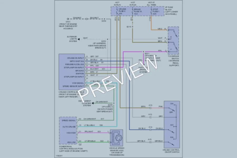 2002 Chevrolet G1500 Cruise Control wiring diagram preview with protected circuit layout