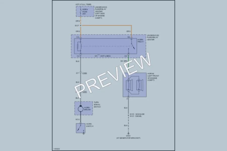 2002 Chevrolet G1500 Horn wiring diagram preview with protected circuit layout