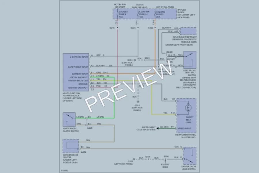 2002 Chevrolet G1500 Warning Systems wiring diagram preview with protected circuit layout