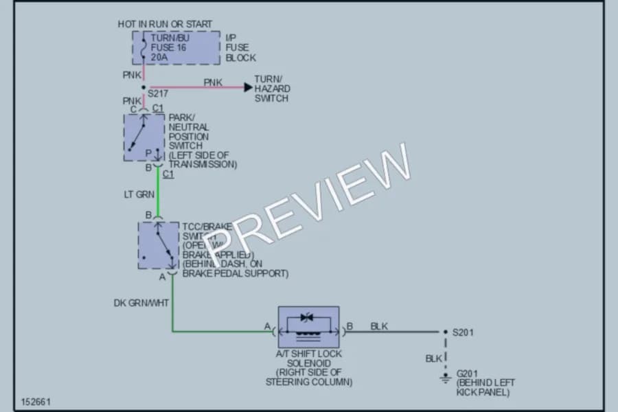 2002 Chevrolet G3500 Shift Interlocks wiring diagram preview with protected circuit layout