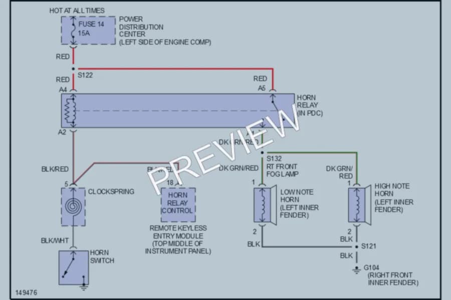 2002 Chrysler PTCruiser Horn wiring diagram preview